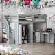 preview thumbnail 21 of 58, Full Size Multifunctional Loft Bed with Wardrobe With Shelves,A Side Desk With 2 Drawers,A Movable Table Gray