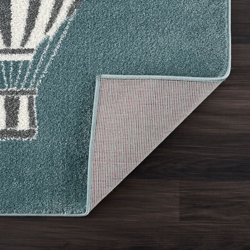 Abani Play Contemporary Blue Hot Air Balloon Indoor Area Rug