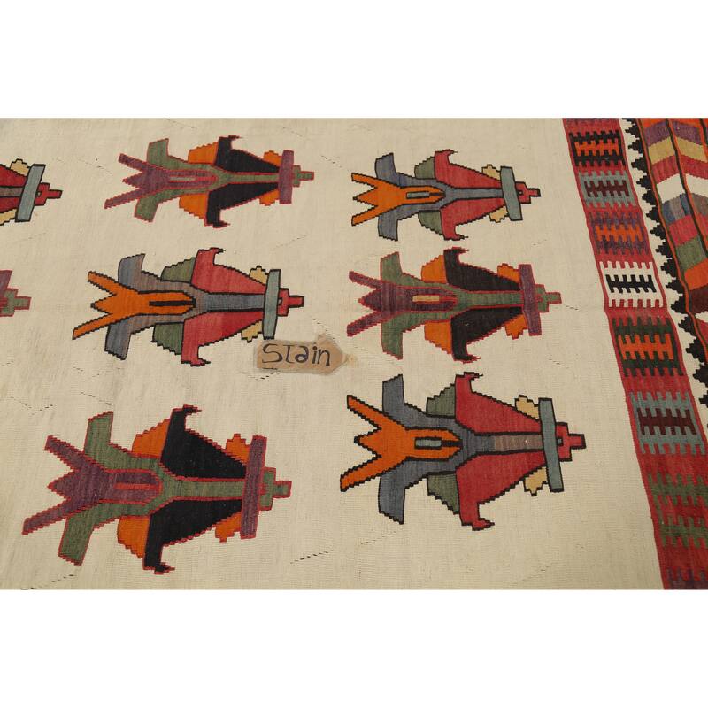 Vegetable Dye Kilim Qashqai Persian Antique Rug Flatweave Wool Carpet - 5'0"x 7'9"