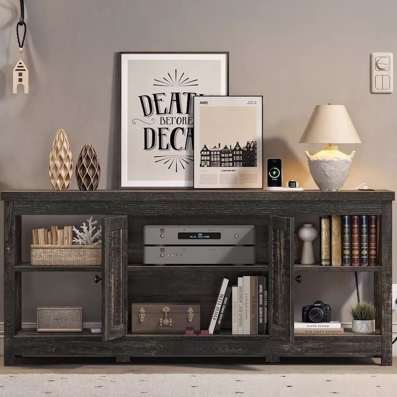 TV Stand for 65/60/55" TV Media with Power Outlets Dark Grey - 58 inches