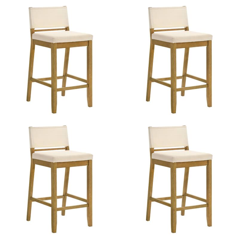 Yanely Mdoern Bar Stool, Upholstered Counter Height Stool with Solid Wood Legs - Set of 4 - Amber Glow - Bar Height