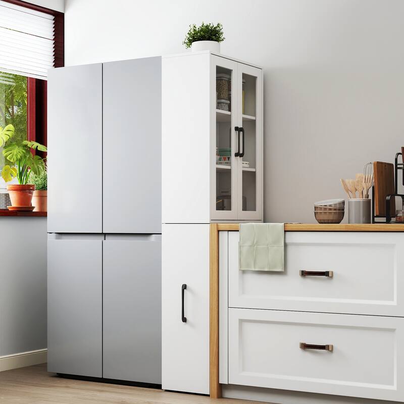 GDFStudio - Harry 70.87" Freestanding Multi-Function Pantry Cabinet with Pull-Out Shelves, Drawers & Microwave Stand