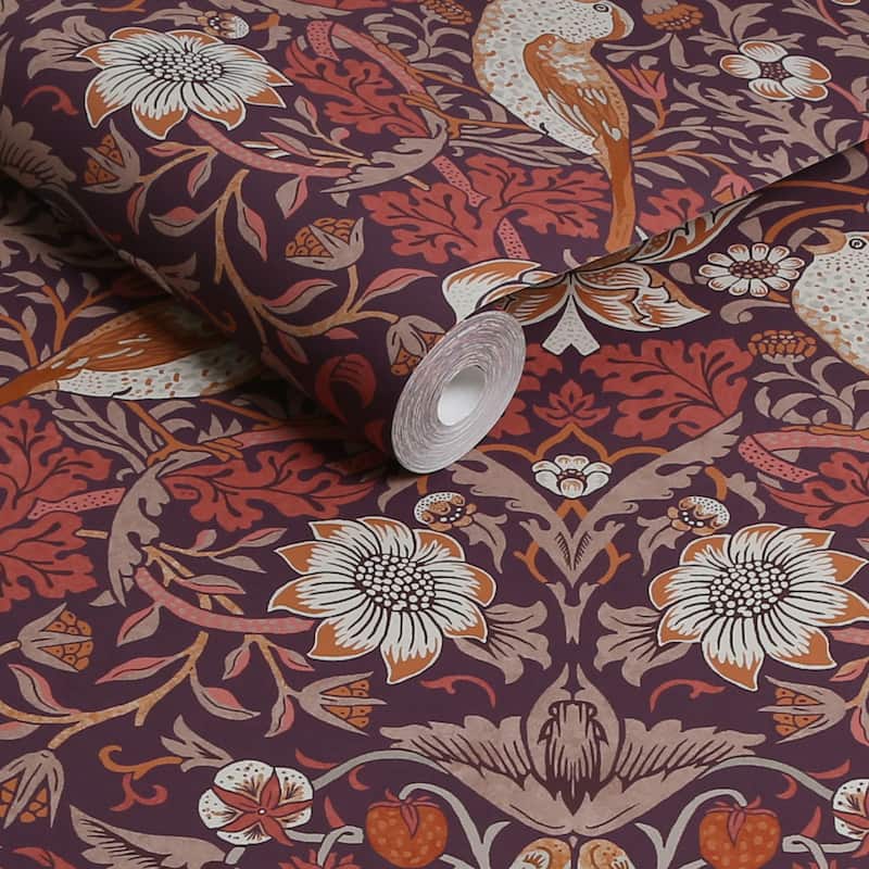 William Morris Strawberry Thief Plum Wallpaper
