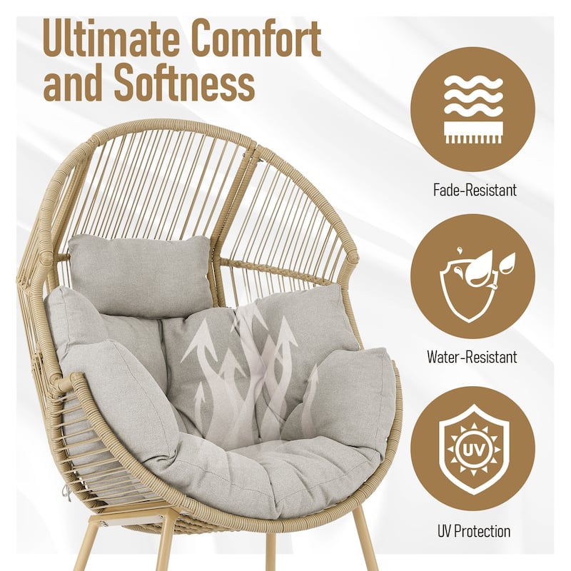 Outdoor Wicker Egg Chair with Beige Cushion - Yellow