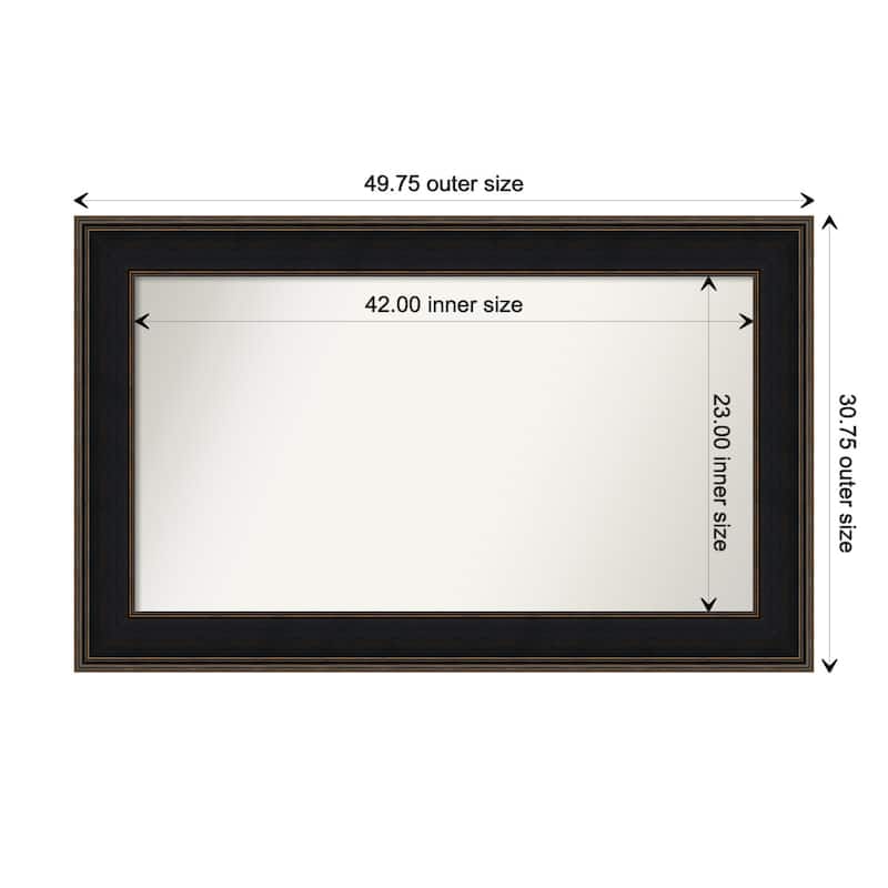 Mezzanine Espresso Framed Non-Beveled Custom Wall Mirror, Bathroom Vanity Mirror - Outer Size: 49.75 x 30.75
