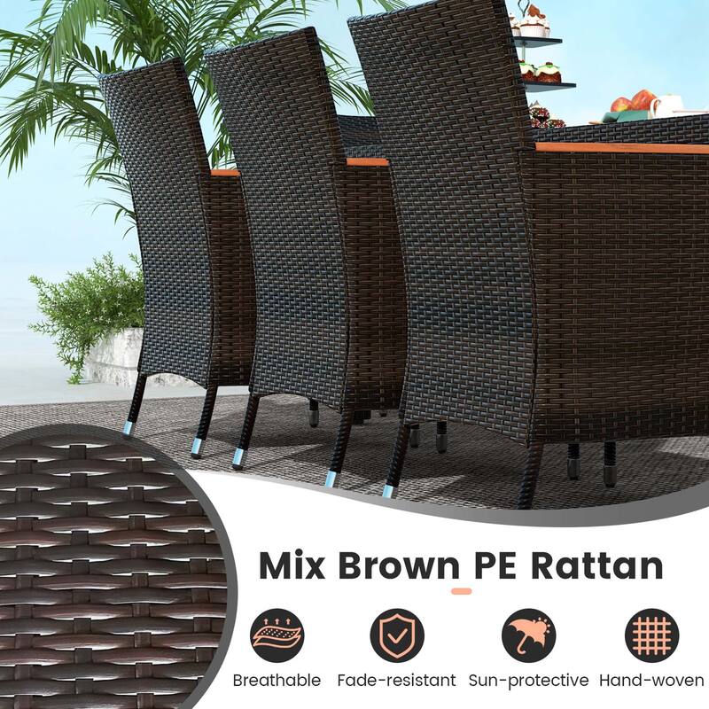 Costway 9PCS Patio Wicker Dining Set Acacia Wood Table Top Umbrella - See Details