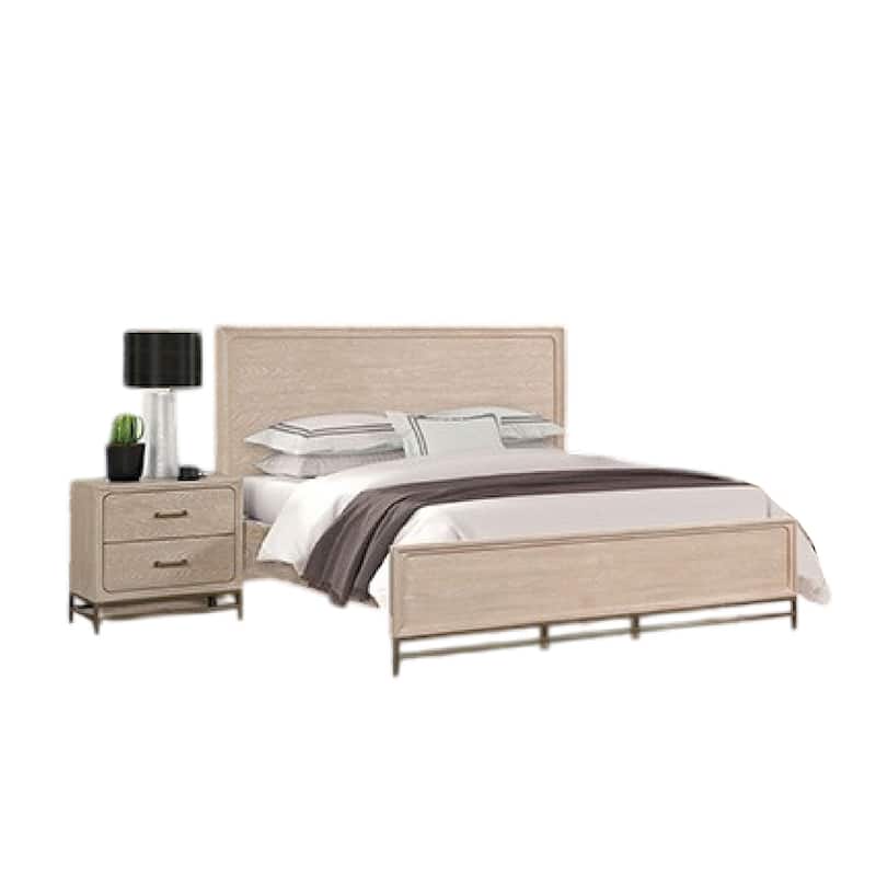 Rozie 4pc Queen Bedroom Set, Beveled Mirror, Dresser, Oak Brown Wood