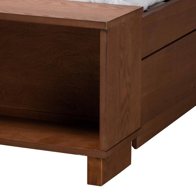 Jalie Classic Transitional Grey Fabric and Walnut Brown Finished Wood Platform Storage Bed