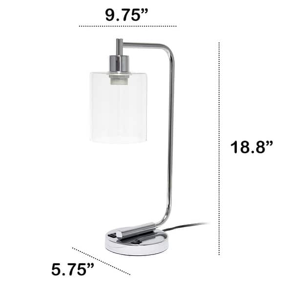 dimension image slide 4 of 5, Lalia Home Modern Iron Desk Lamp with USB Port and Glass Shade - N/A