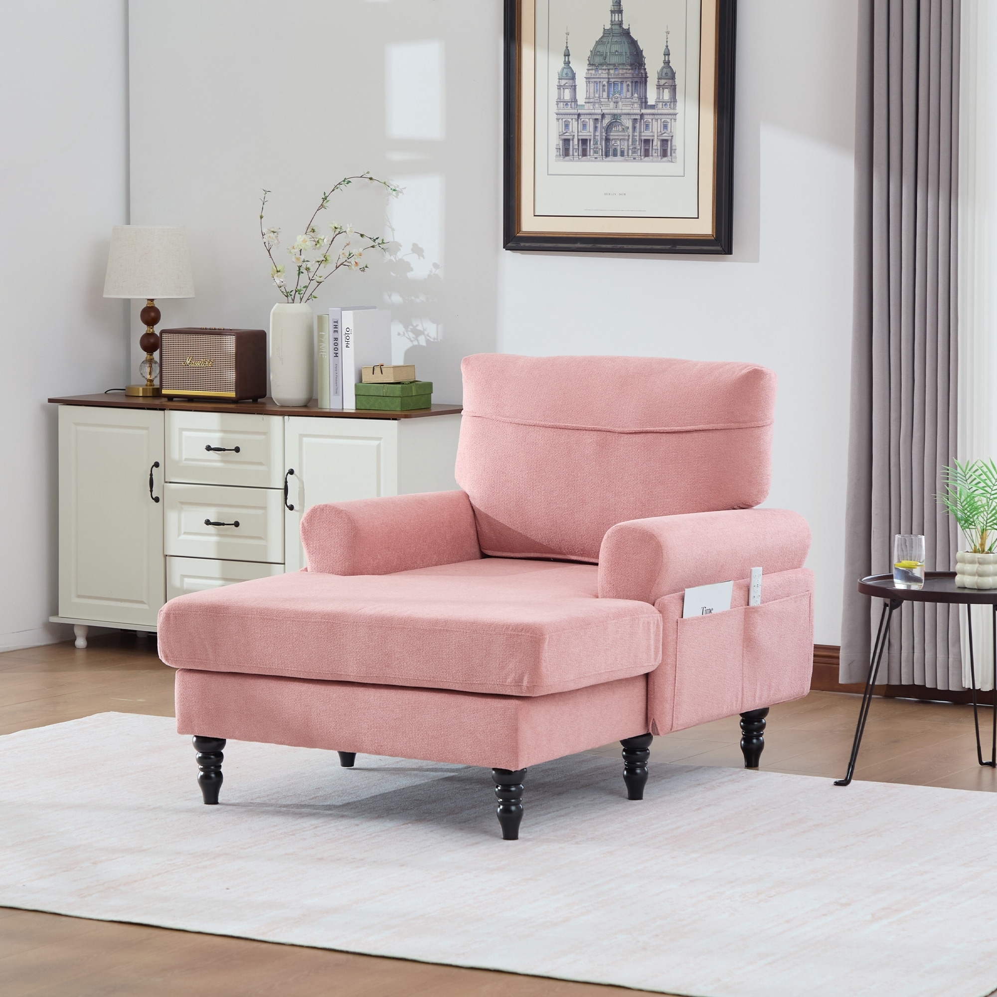 Modern Minimalist Chenille Fabric Chaise Lounge Recliner Single Sofa Living Room Bedroom