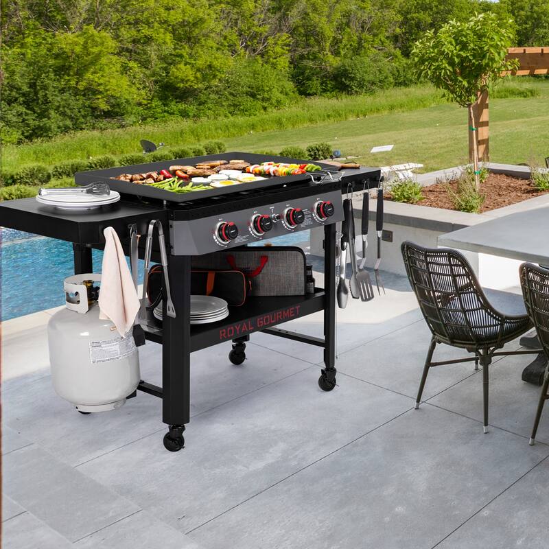 Royal Gourmet 34-Inch 4-Burner Gas Griddle with Side Shelves