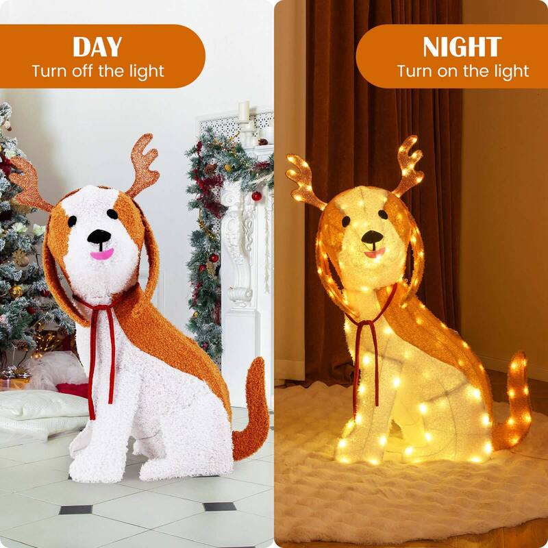 Costway Lighted Christmas Dog with LED Lights 4 Ground Stakes Cable - as pic shows - See Details