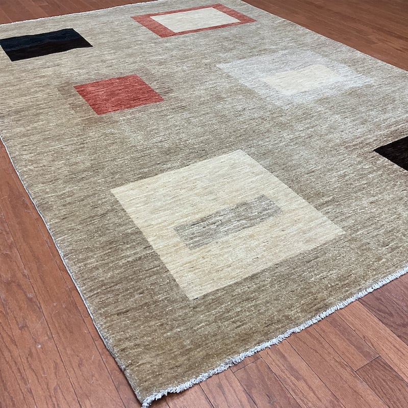 HERAT ORIENTAL Handmade Vegetable Dye Contemporary Wool Rug - 6'4" x 8'10"