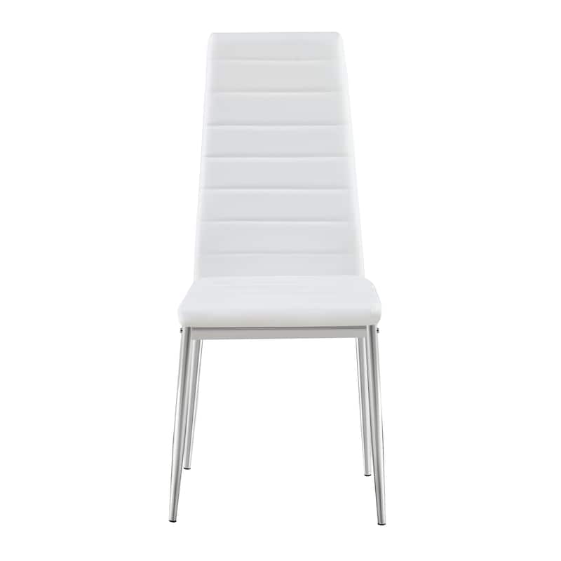 Modern Style Dining Chair Set For 4 With Comfortable Pu Leather And Silver Chrome Plated Chair Legs,White