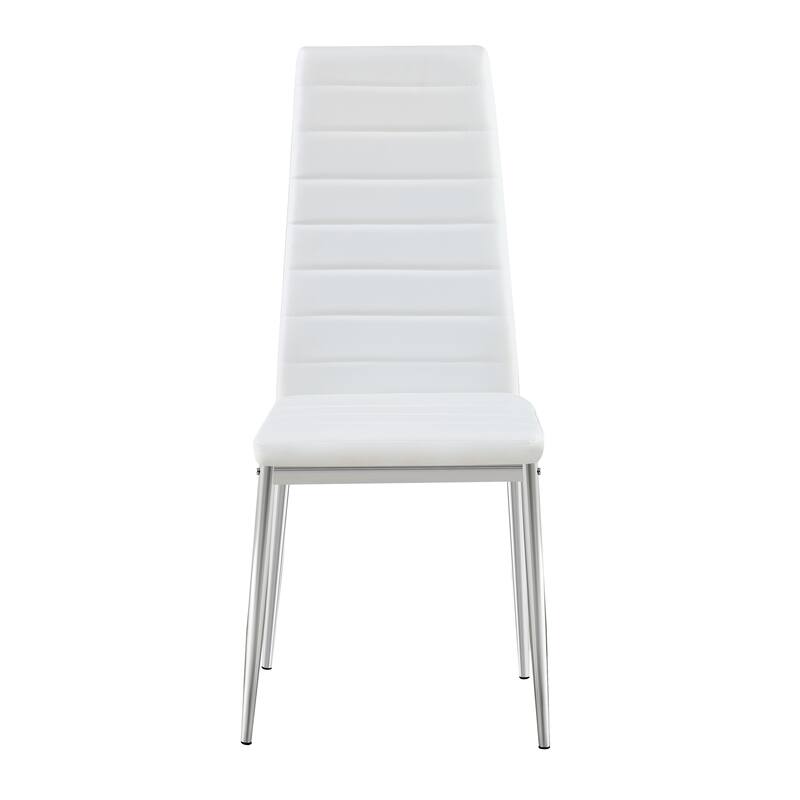 Modern Style Dining Chair Set for 4 with Comfortable PU Leather and Silver Chrome Plated chair legs,White