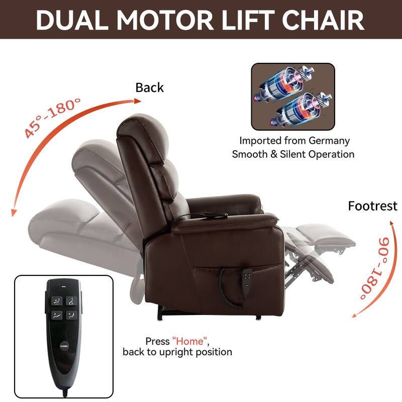 Dual Motor Infinite Position Power Lift Recliner Chair with Power-Remote, Heat Massage and Heavy Duty Motion Mechanism