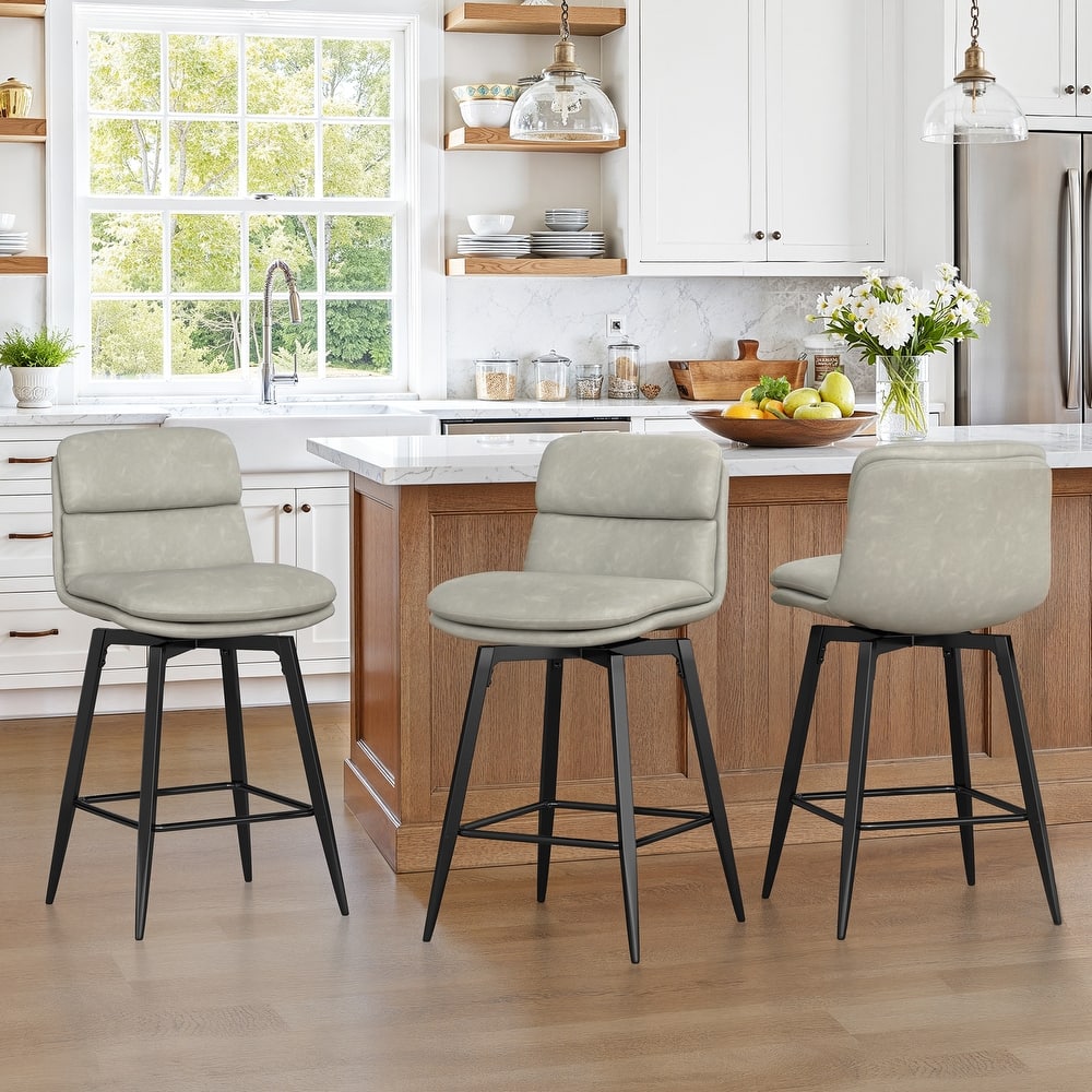 360°Swivel Bar Stools Set of 2/3/4, 26" H Seat Height with, Faux Leather Barstool for Kitchen Island and Home Bar Brown
