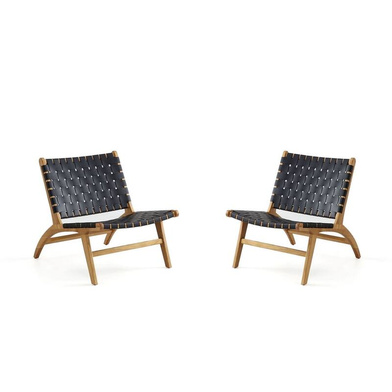 Manhattan Comfort Maintenon Leatherette Accent Chair in Black - Black and Nature - Set of 2