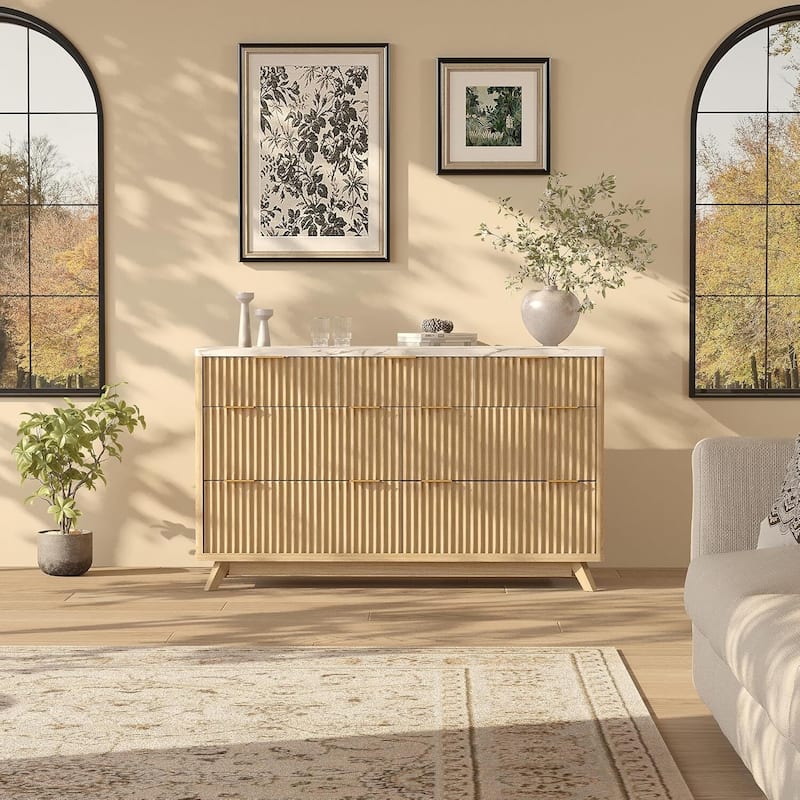 54" Modern Curved Profile Fluted Dresser with 7 Drawers