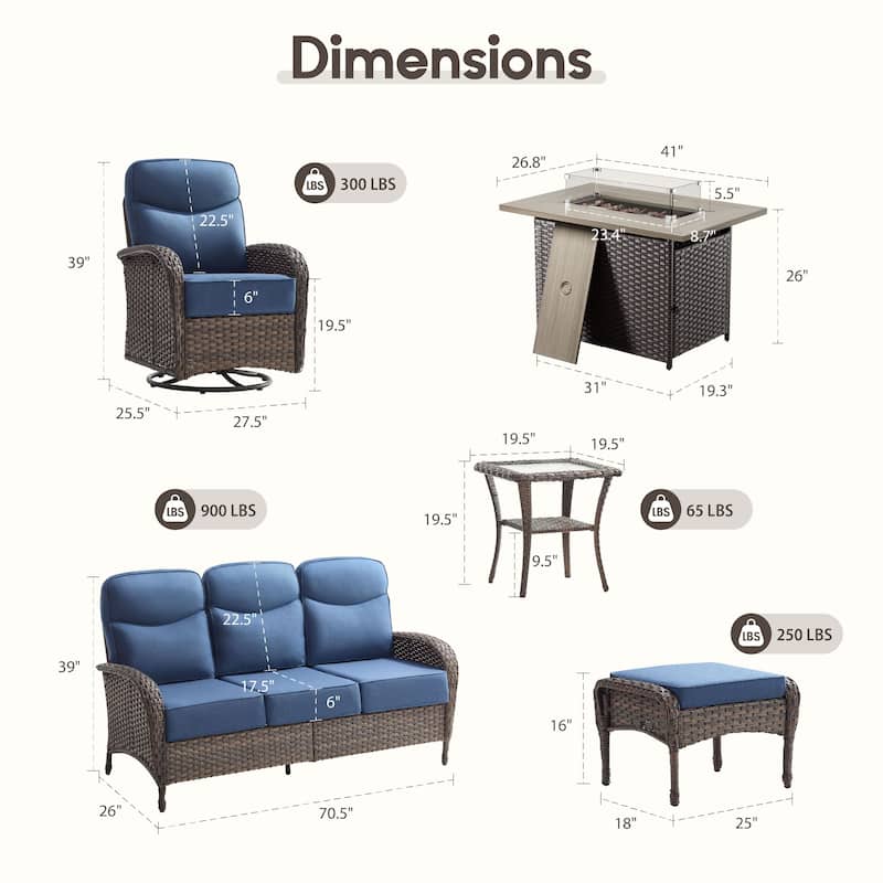 Meyreso 10-Piece Wicker Outdoor Patio Fire Pit Sofa Set with 6-Inch Thick Cushions