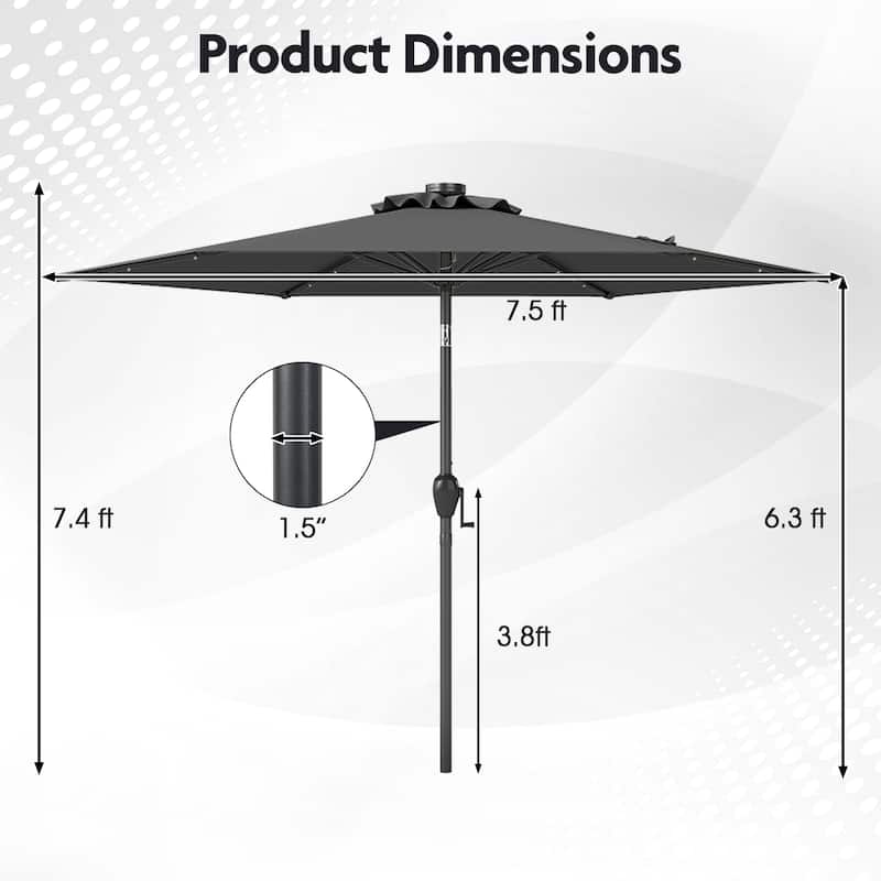 Costway 7.5 ft Solar Powered Patio Umbrella with LED Lights Push