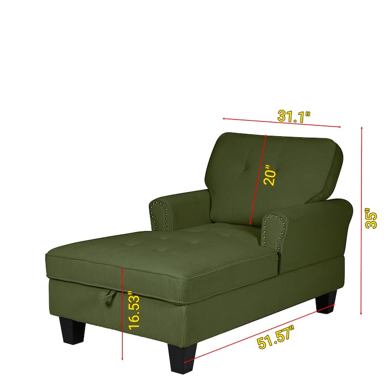 Elegant Corduroy Indoor Recliner Chair Upholstered Lounge Chair Sleeper Sofa Bed Storage Bench with Nailhead Trim