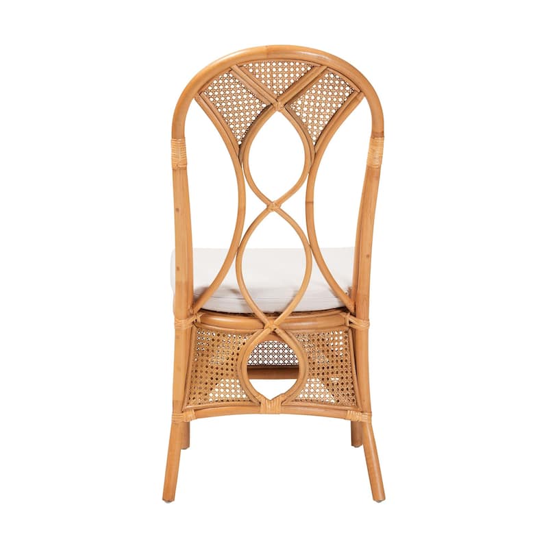 Elsa Natural Rattan Dining Chair - Handcrafted Wicker Side Chair with Openwork Back and Woven Detailing, Coastal Boho Seating