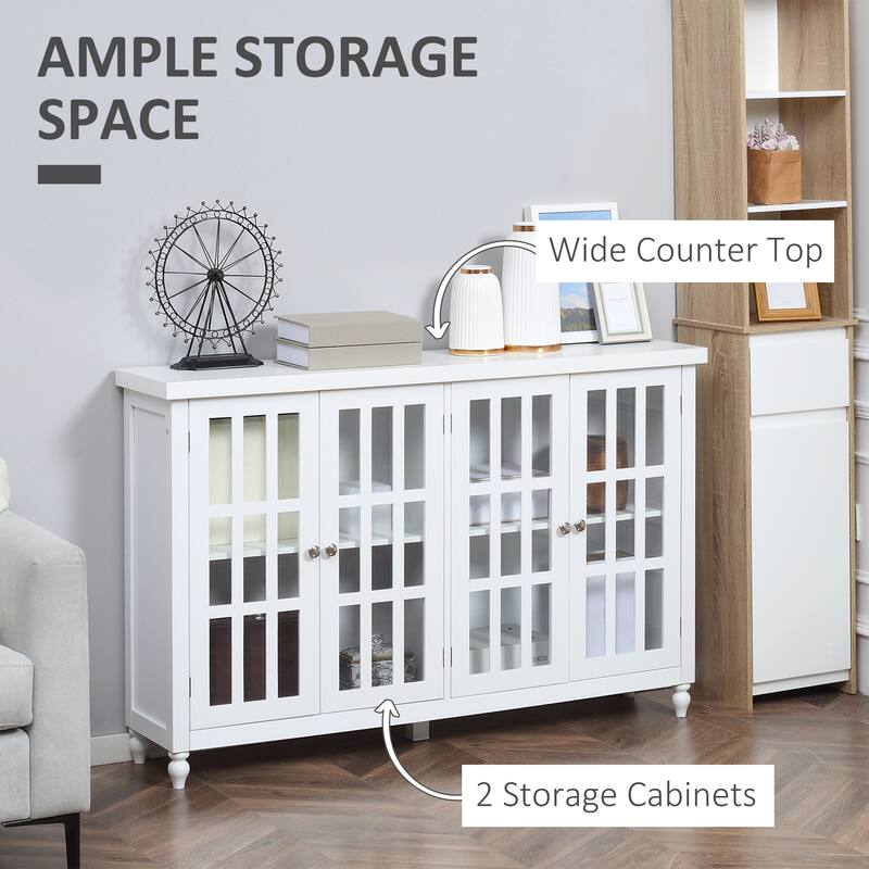Buffet Cabinet with 4 Tempered Glass Doors,Stripe Pattern and Adjustable Storage Shelf