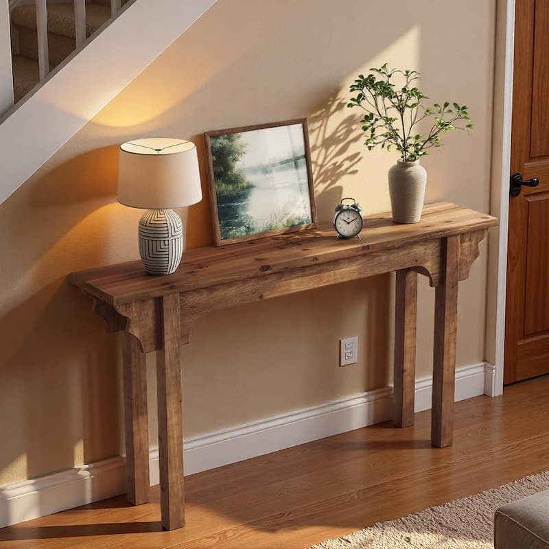63" Solid Wood Entryway Table, Mid-Century Modern Console Table