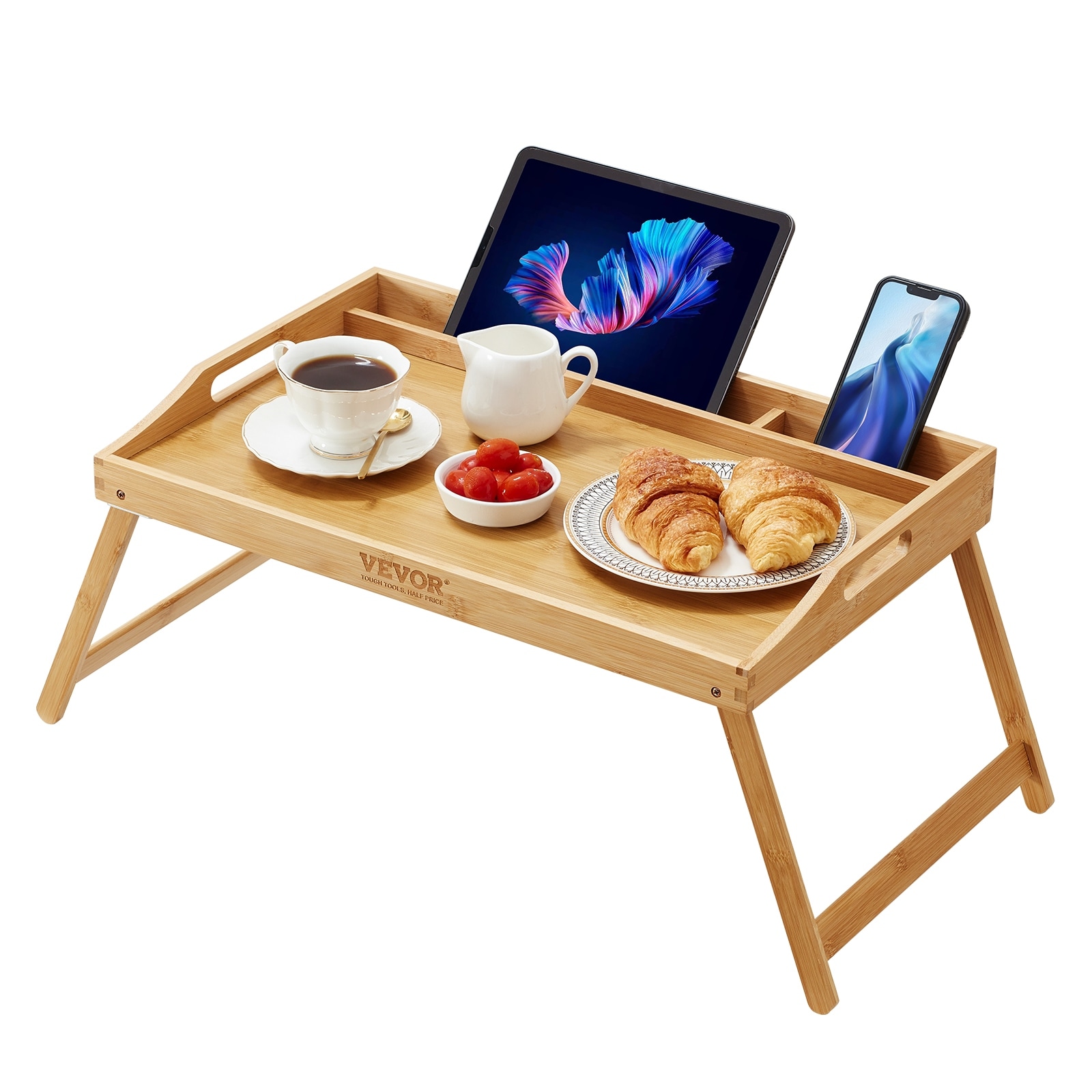 VEVOR Bamboo Bed Tray Table with Foldable Legs for Eating and Working