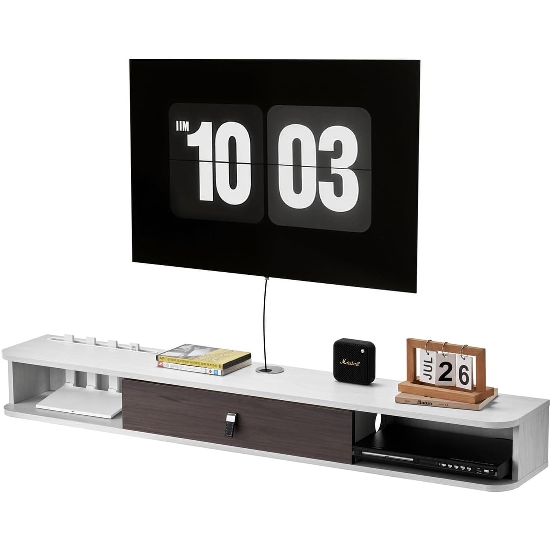 Wall Mounted Floating TV Shelf, 55" Media Console with Storage, White