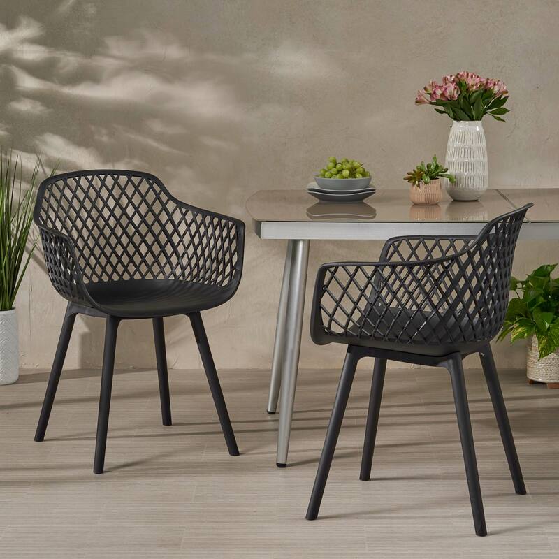 Christopher Knight Home Poppy Outdoor Modern Dining Chair (Set of 2) - Black