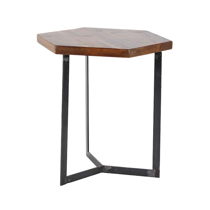 Mango Wood Accent Table with Black Metal Y-Shaped Bases - Set of 3 Brown - Roche River Decor