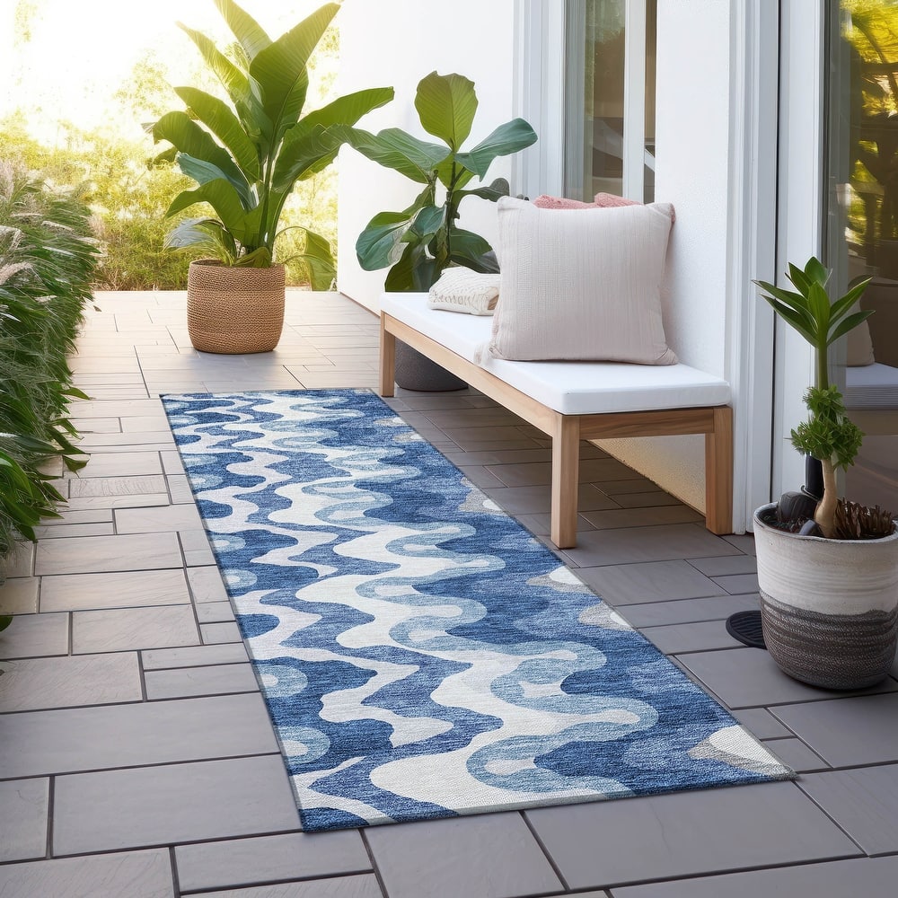 Machine Washable Indoor/ Outdoor Chantille Abstract Ripples Rug
