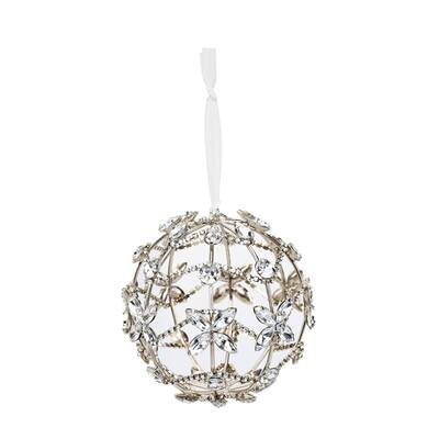 Sevita Silver Crystal Floral Handcrafted Chain Wrapped Globe Ornament, Set of 4 - 8" x 4.5" x 4.5"