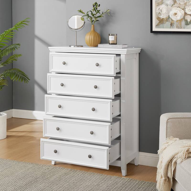 Farmhouse Modern 5-Drawer Vertical Chest, Cabinet, Storage Clothes, Storage Drawers Cabinet for Living Room
