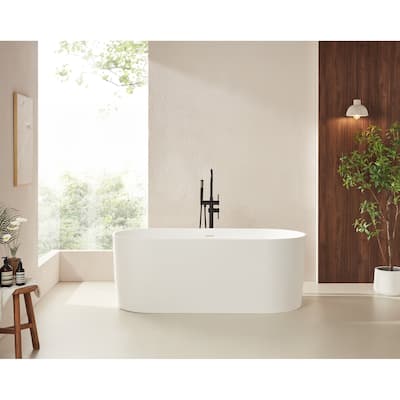 Vanity Art 59" or 67" Stone Resin Oval Freestanding Bathtub, Soaking Tub with Overflow and Pop Up Drain