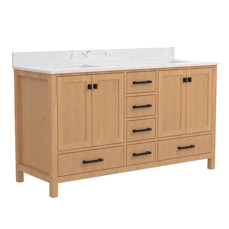 StarrySky 60 inch Undermount Double Sink Bathroom Vanity with Engineered Carrara Marble Top