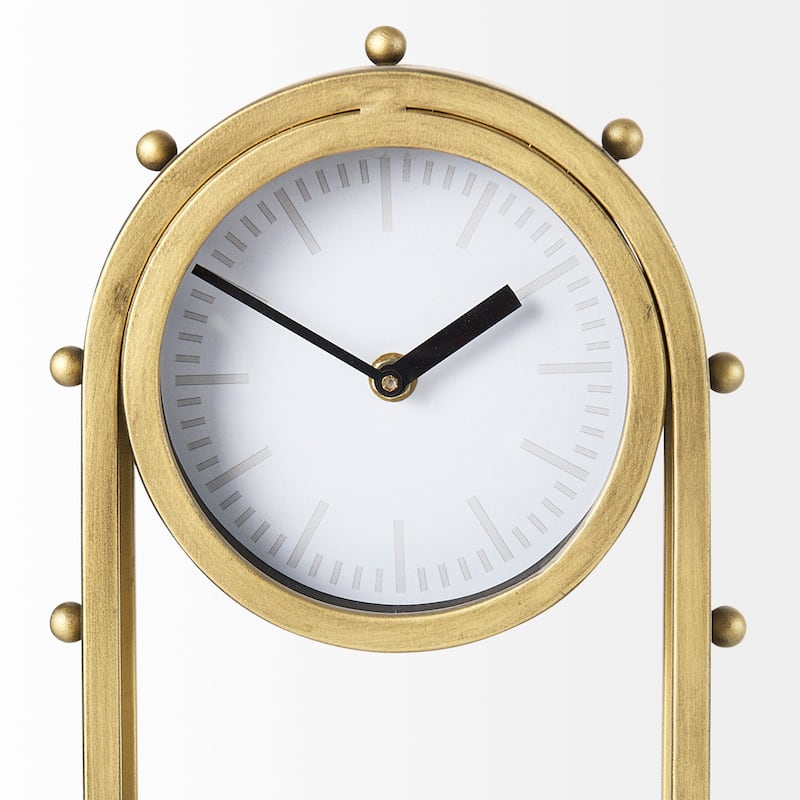 Marian Tall Gold Metal Studded Table Clock - 7.4"W x 5.7"D x 12.9"H