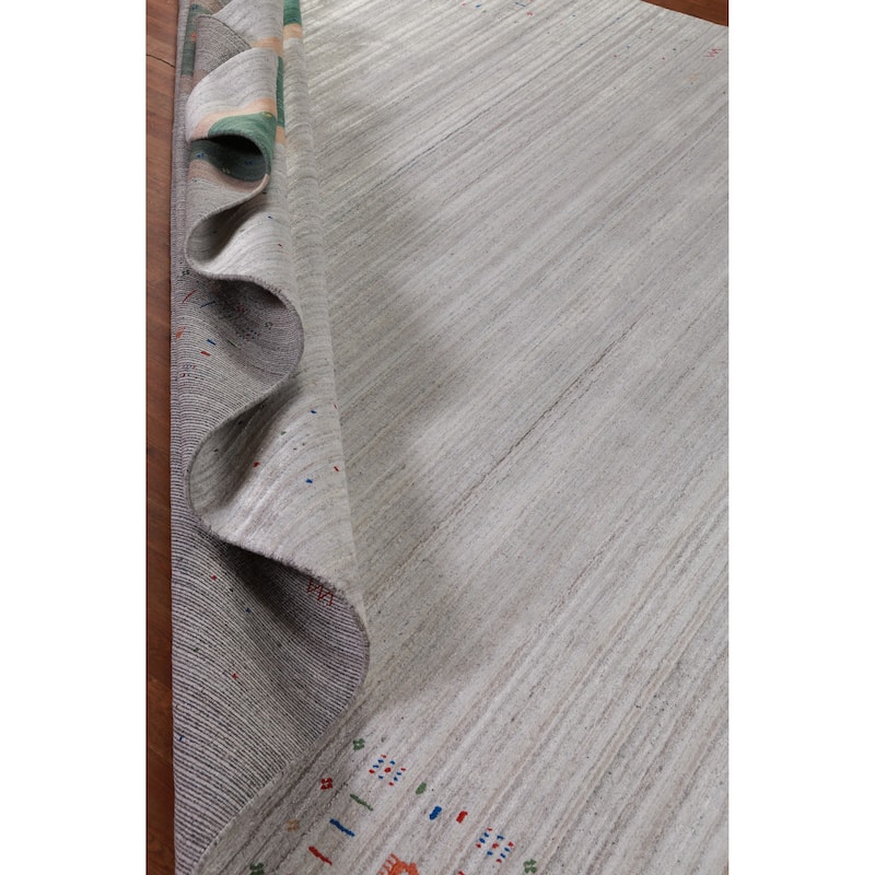 Hand Knotted Oriental 100% Wool Carpet Tribal Stripe Greys & Charcoal Gabbeh Area Rug - 12' 6'' X 9' 2''