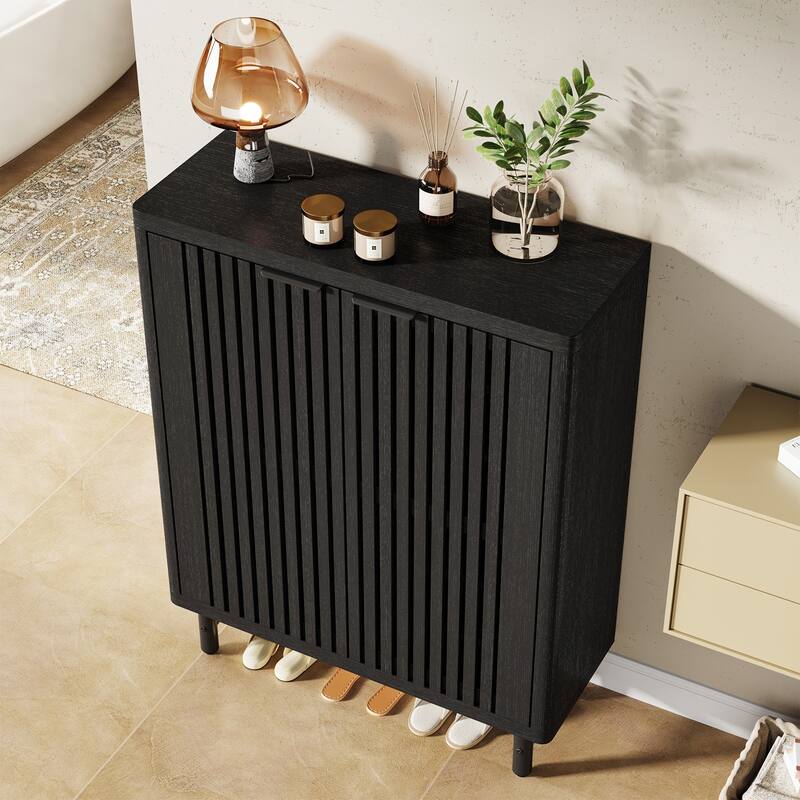 Wooden Bathroom Floor Cabinet, Adjustable Shelves Large Storage Sideboard Accent Cabinet for Bathroom Kitchen Living Room