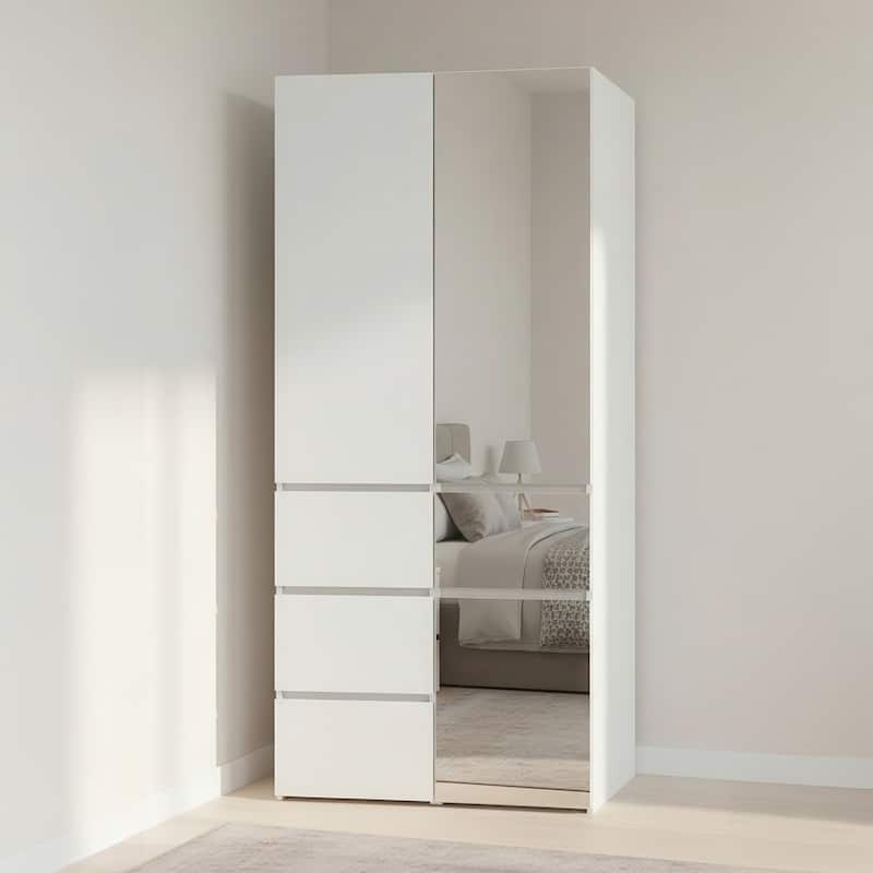 Elise Modular Wood Closet System with Mirror in White - 31.4"D x 17.72"W x 70.9"H