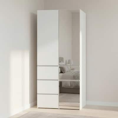 Elise Modular Wood Closet System with Mirror in White - 31.4"D x 17.72"W x 70.9"H