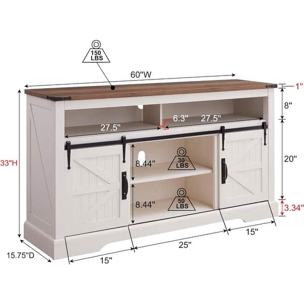 dimension image slide 2 of 5, Farmhouse Wood TV Stand, Highboy Entertainment Center, Media Console
