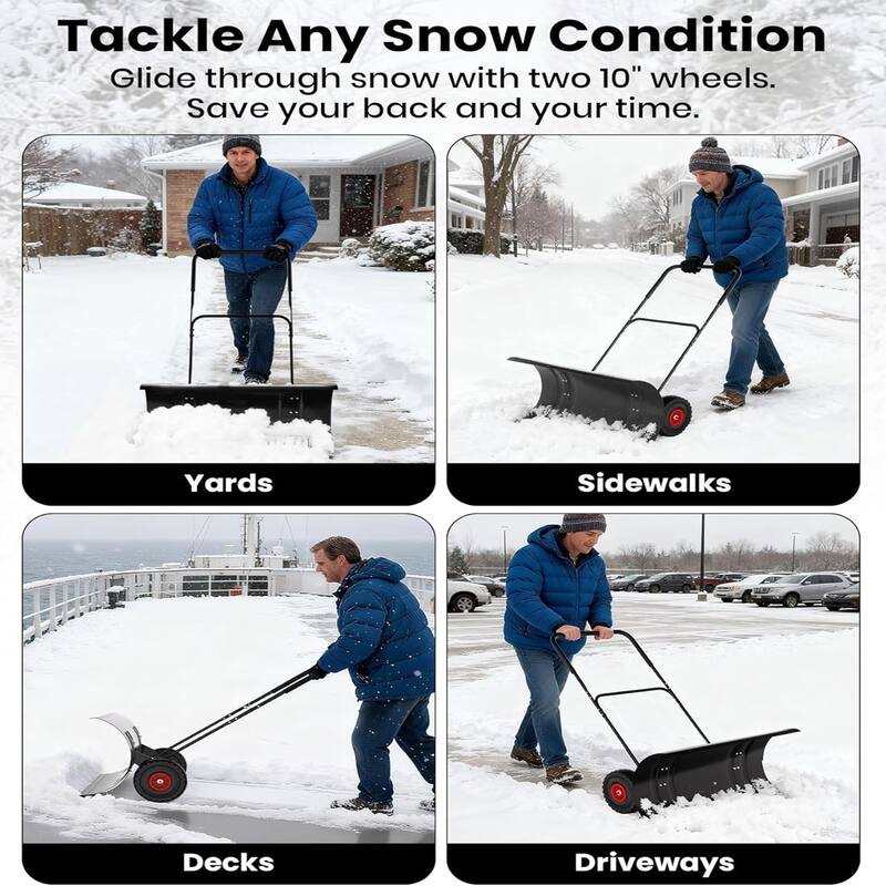29-Inch Heavy-Duty Steel Snow Shovel Big Double Pole