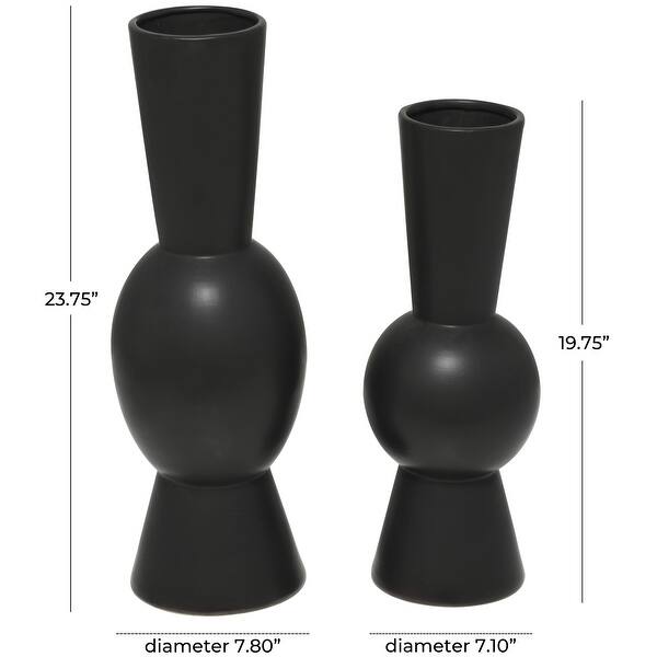 Ceramic Abstract Fluted Round Decorative Vase - Set of 2 White or Black ...