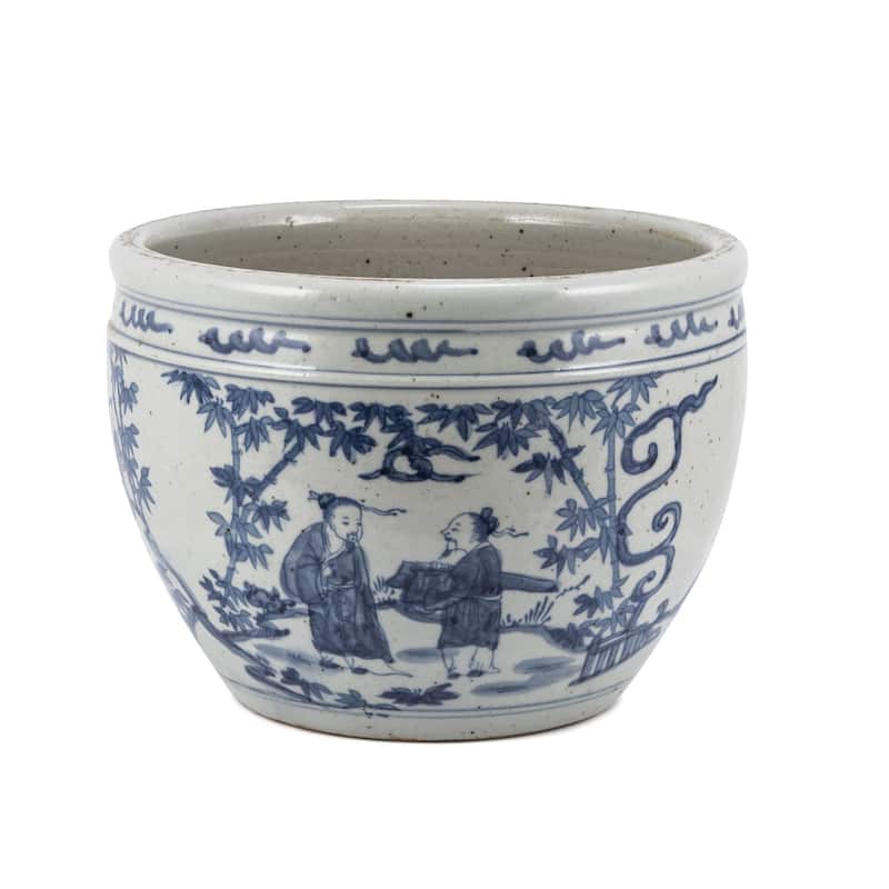 Blue And White Porcelain Pot With Seven Sages of Bamboo Groove