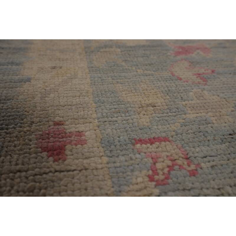 Blue Oushak Vegetable Dye Turkish Large Rug Hand-Knotted Wool Carpet - 9'9"x 13'11"