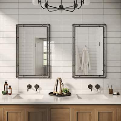 Morse Rectangular Industrial Grey Metal Bathroom Vanity Wall Mirror (Set of 2) - 33"H x 20.5"W x 1"D (Per Mirror)