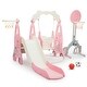 preview thumbnail 12 of 14, 5-in-1 Kids Slide with Swing, Basketball Hoop and Toss Ring Pink+White